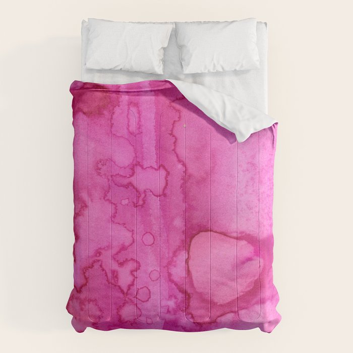 Girly Neon Pink Magenta Abstract Watercolor Paint Comforter