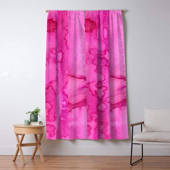Girly Neon Pink Magenta Abstract Watercolor Paint Window Curtain