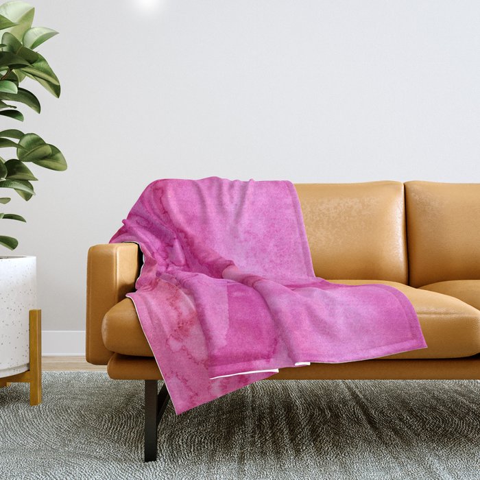 Girly Neon Pink Magenta Abstract Watercolor Paint Throw Blanket
