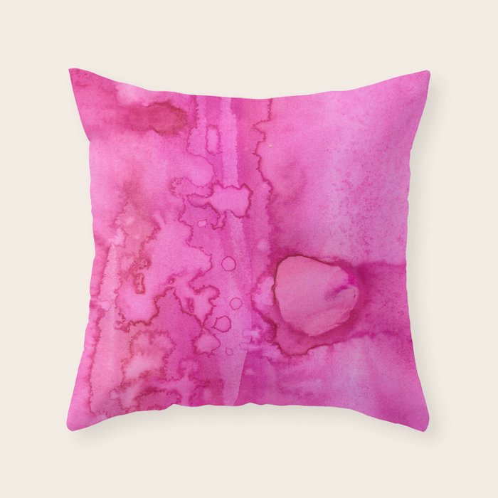 Girly Neon Pink Magenta Abstract Watercolor Paint Throw Pillow