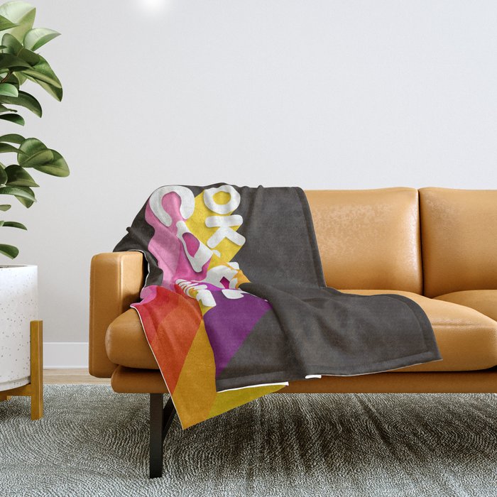 Ok, But Coffee First - Retro Typography Throw Blanket