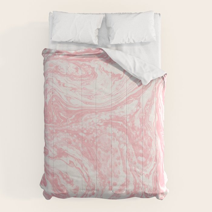 Elegant Coral Pink White Watercolor Abstract Marble Comforter