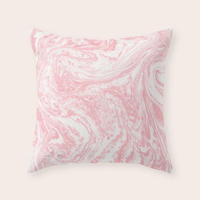 Elegant Coral Pink White Watercolor Abstract Marble Throw Pillow