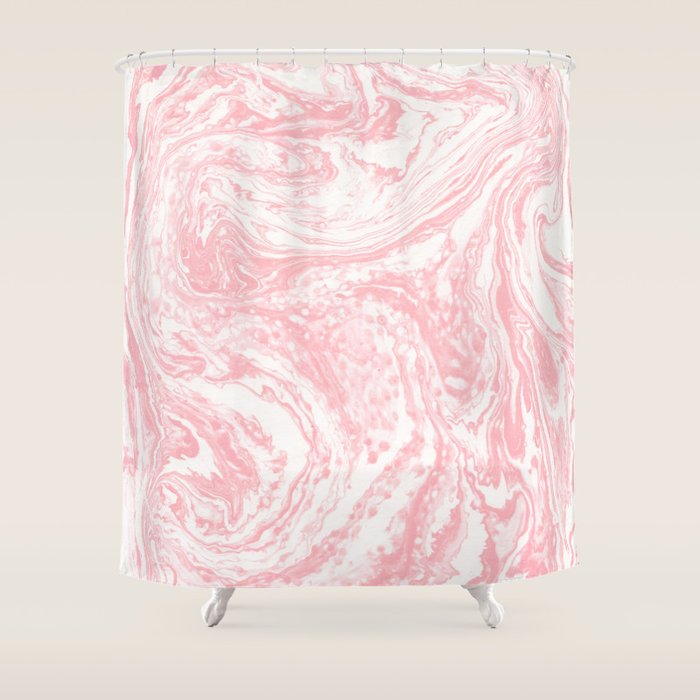Elegant Coral Pink White Watercolor Abstract Marble Shower Curtain