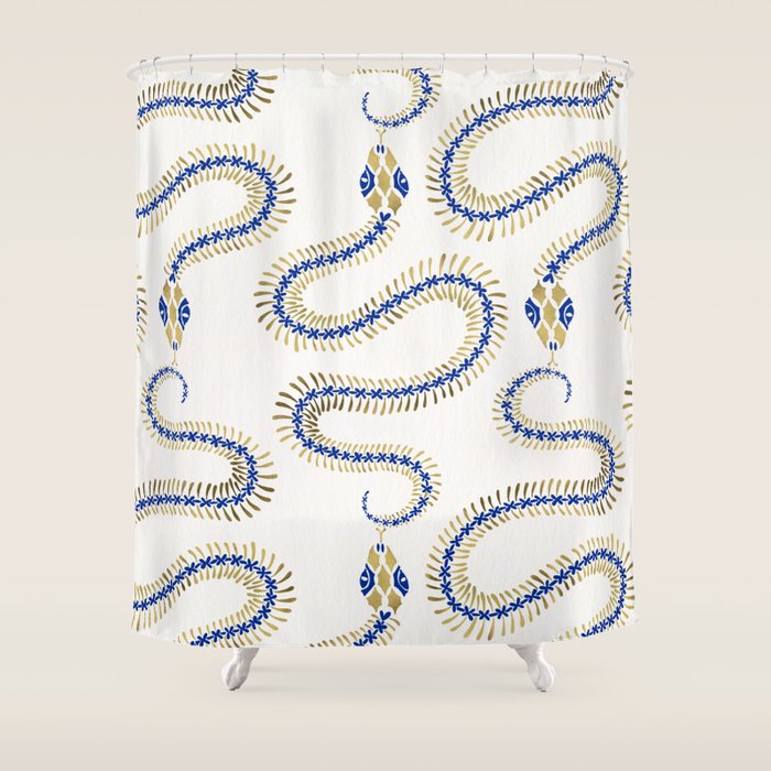 Snake Skeleton - Navy & Gold Palette Shower Curtain