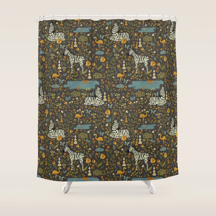 Zebras In Wild Fall Garden Shower Curtain
