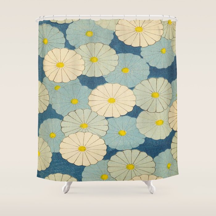 Shin-Bijutsukai - Japanese Design Blue Floral Pattern Shower Curtain