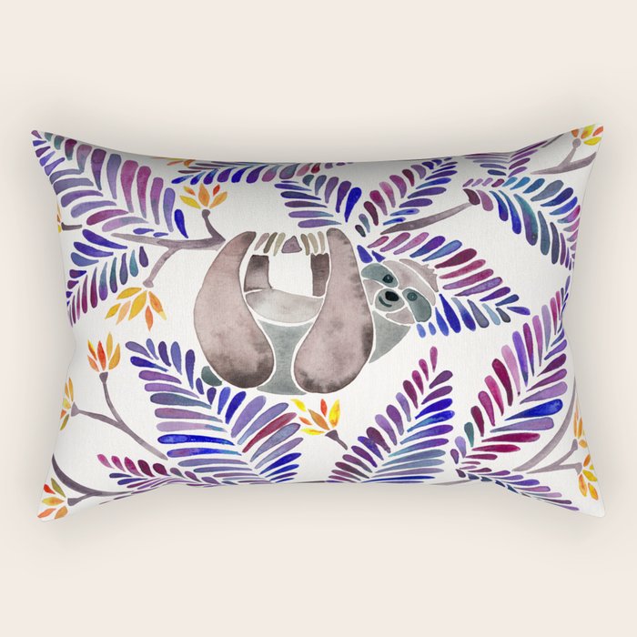 Happy Sloth - Tropical Indigo Leaves Rectangular Pillow