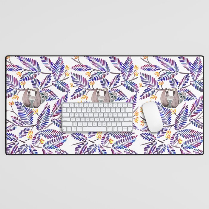 Happy Sloth - Tropical Indigo Leaves Desk Mat