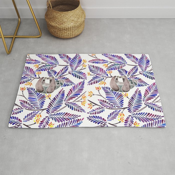 Happy Sloth - Tropical Indigo Leaves Rug