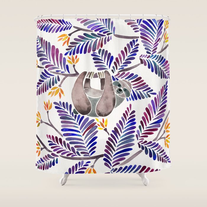 Happy Sloth - Tropical Indigo Leaves Shower Curtain