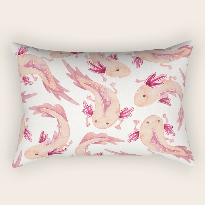 Mexican Axolotls Watercolor Rectangular Pillow