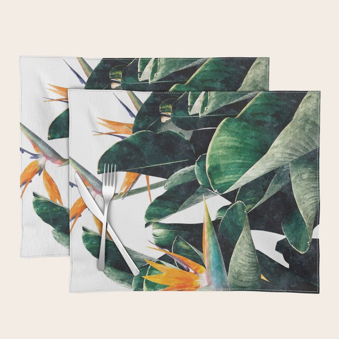 Paradise Bird, Nature Botanical Plant Floral, Tropical Garden Watercolor Painting Placemat