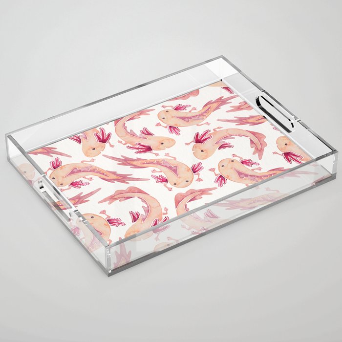 Mexican Axolotls Watercolor Acrylic Tray
