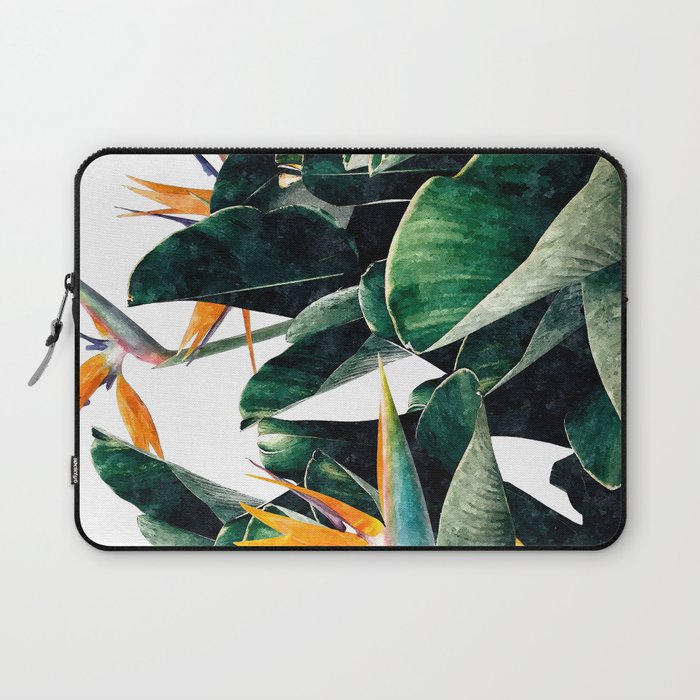 Paradise Bird, Nature Botanical Plant Floral, Tropical Garden Watercolor Painting Laptop Sleeve