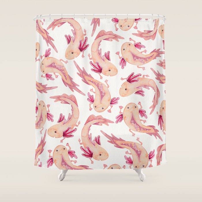 Mexican Axolotls Watercolor Shower Curtain