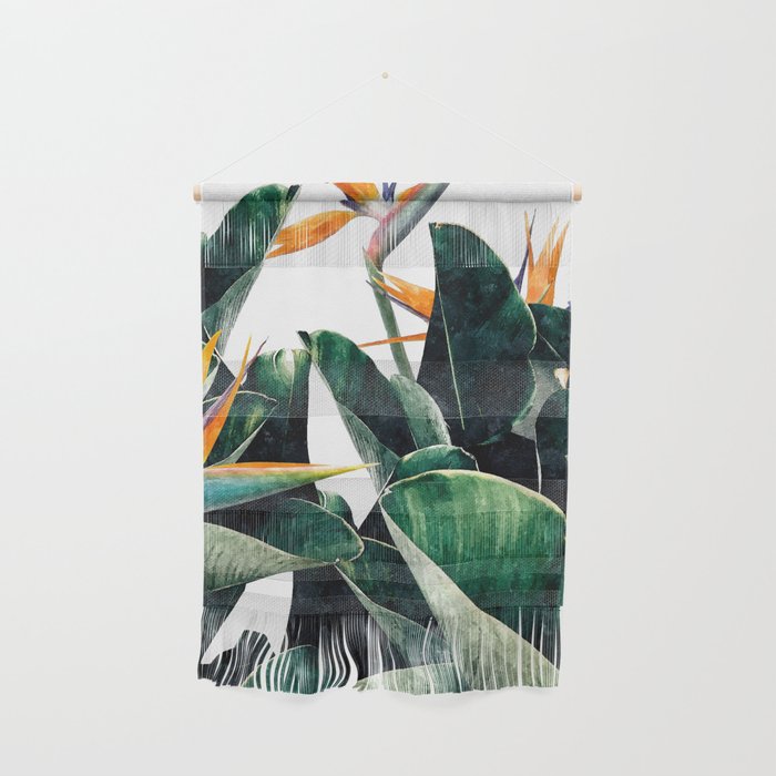 Paradise Bird, Nature Botanical Plant Floral, Tropical Garden Watercolor Painting Wall Hanging