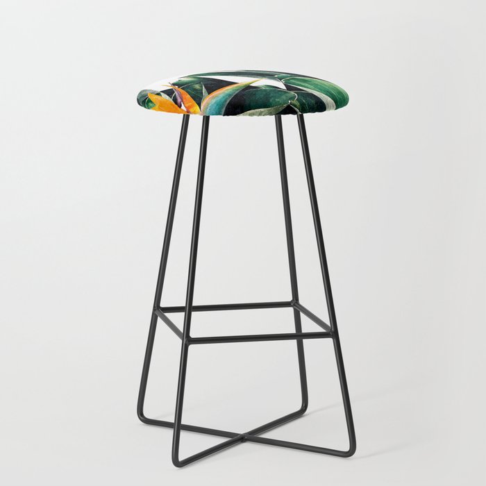 Paradise Bird, Nature Botanical Plant Floral, Tropical Garden Watercolor Painting Stool
