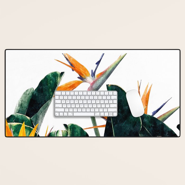 Paradise Bird, Nature Botanical Plant Floral, Tropical Garden Watercolor Painting Desk Mat