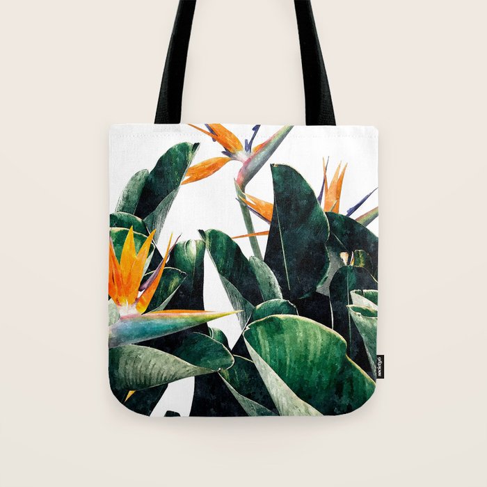 Paradise Bird, Nature Botanical Plant Floral, Tropical Garden Watercolor Painting Tote Bag