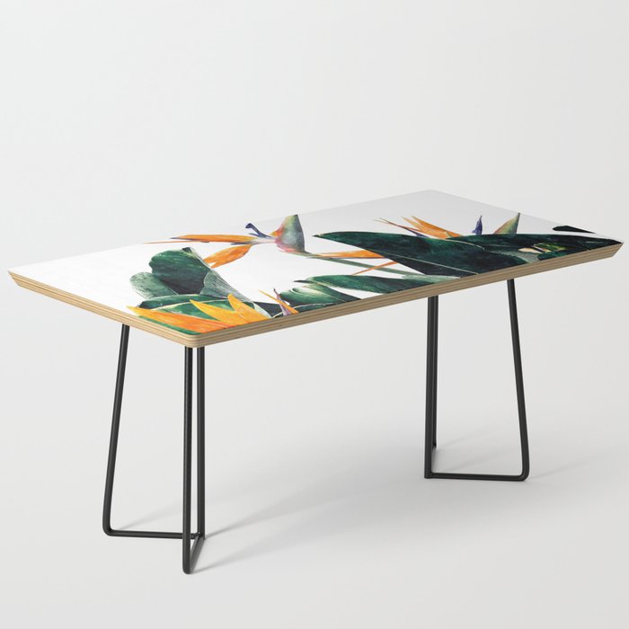 Paradise Bird, Nature Botanical Plant Floral, Tropical Garden Watercolor Painting Coffee Table