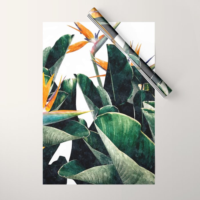 Paradise Bird, Nature Botanical Plant Floral, Tropical Garden Watercolor Painting Wrapping Paper