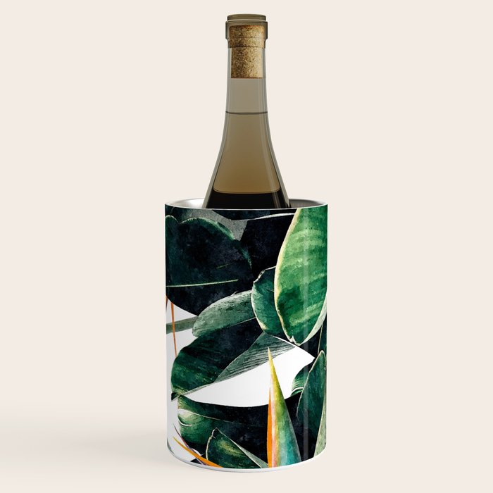 Paradise Bird, Nature Botanical Plant Floral, Tropical Garden Watercolor Painting Wine Chiller
