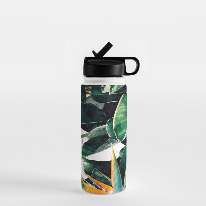 Paradise Bird, Nature Botanical Plant Floral, Tropical Garden Watercolor Painting Water Bottle
