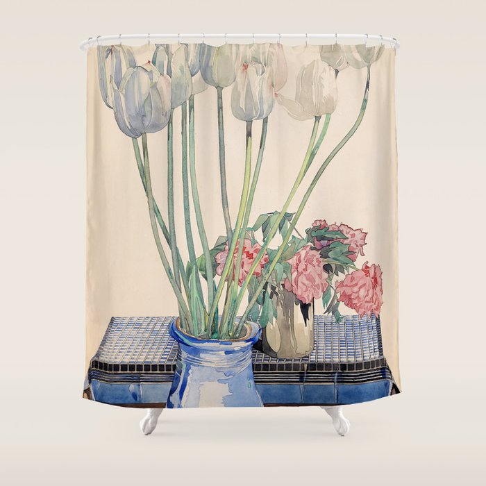 Charles Rennie Mackintosh "White Tulips" Shower Curtain