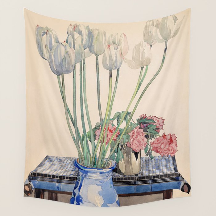 Charles Rennie Mackintosh "White Tulips" Wall Tapestry