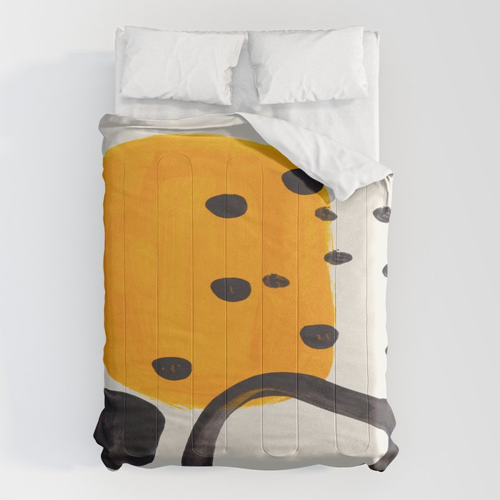 Unique Abstract Unique Mid Century Modern Yellow Mustard Black Ring Dots Comforter