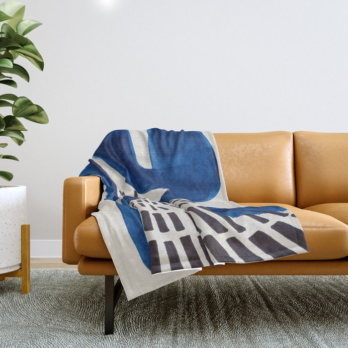 Colorful Mid Century Modern Abstract Fun Shapes Patterns Navy Blue Abstract Expressionism Throw Blanket