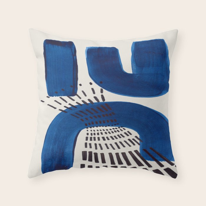 Colorful Mid Century Modern Abstract Fun Shapes Patterns Navy Blue Abstract Expressionism Throw Pillow