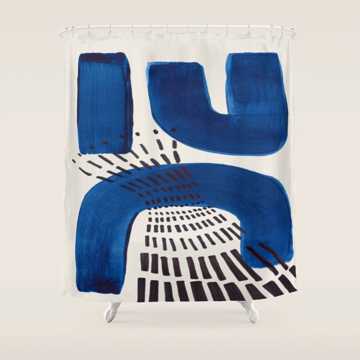 Colorful Mid Century Modern Abstract Fun Shapes Patterns Navy Blue Abstract Expressionism Shower Curtain