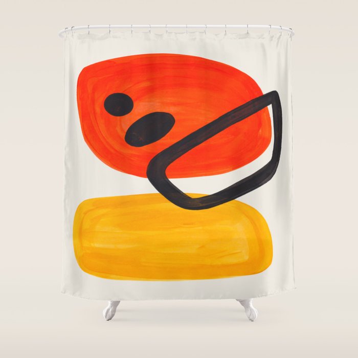 Colorful Mid Century Modern Abstract Fun Shapes Patterns Space Age Orange Yellow Orbit Bubbles Shower Curtain