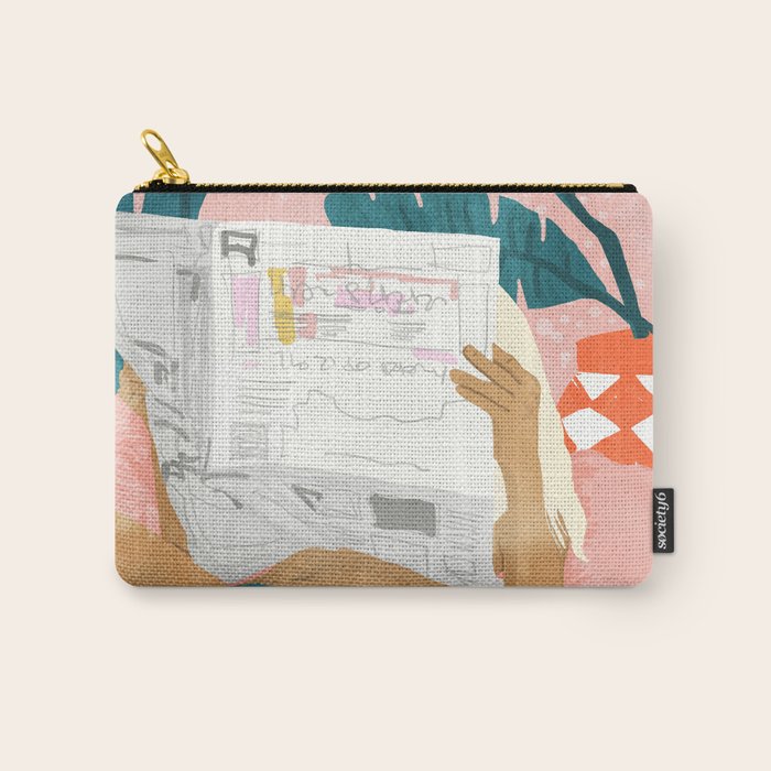 Modern Bohemian Morning Newspaper | Tropical Banana Leaves Palm Watercolor | Boho Woman & Decor Carry All Pouch