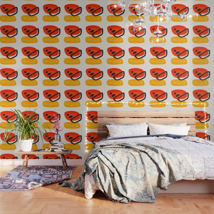 Colorful Mid Century Modern Abstract Fun Shapes Patterns Space Age Orange Yellow Orbit Bubbles Wallpaper