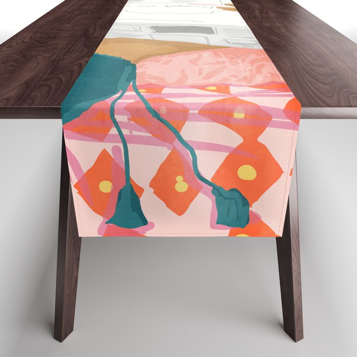 Modern Bohemian Morning Newspaper | Tropical Banana Leaves Palm Watercolor | Boho Woman & Decor Table Runner