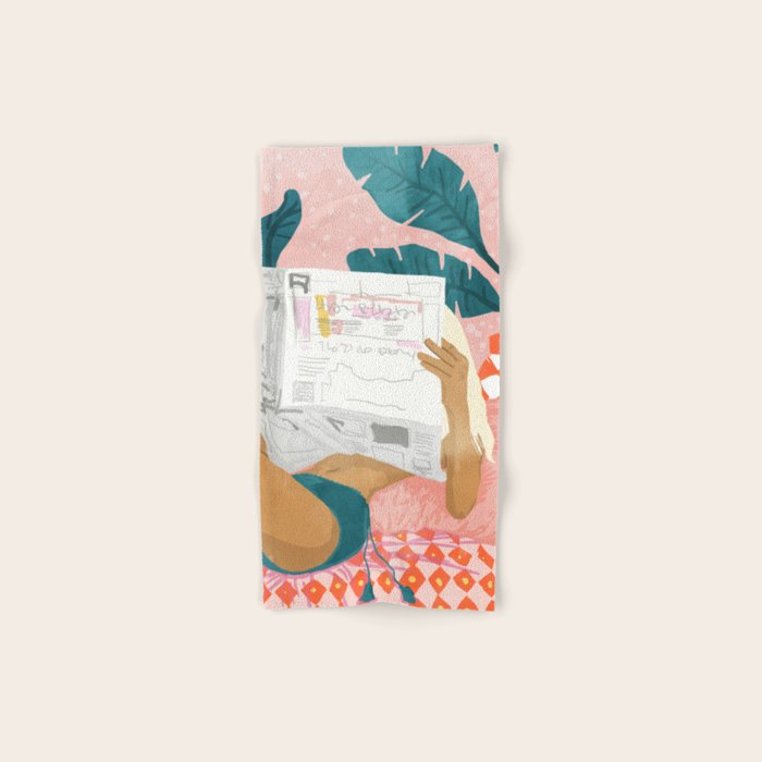 Modern Bohemian Morning Newspaper | Tropical Banana Leaves Palm Watercolor | Boho Woman & Decor Bath Towel