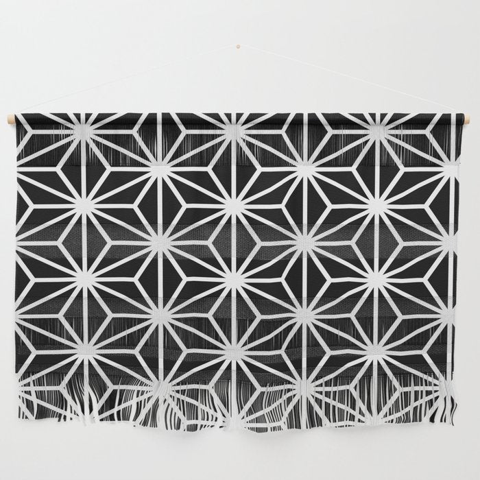 Geometric Abstract Modern Black White Stripes Wall Hanging