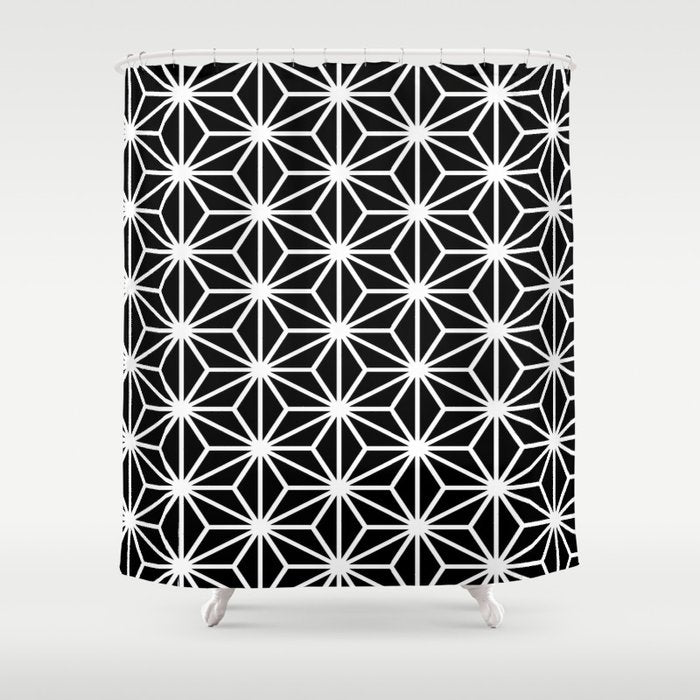 Geometric Abstract Modern Black White Stripes Shower Curtain