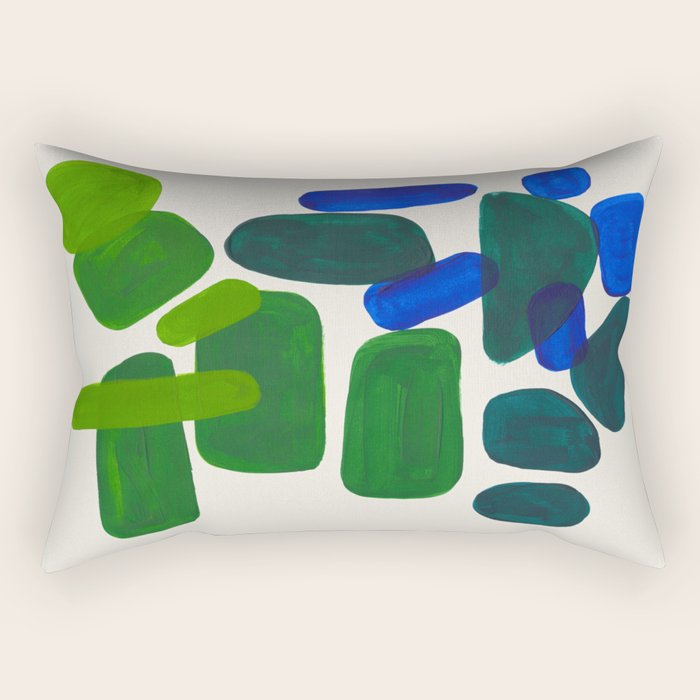 Minimalist Modern Mid Century Colorful Abstract Shapes Phthalo Blue Lime Green Gradient Overlapping Rectangular Pillow
