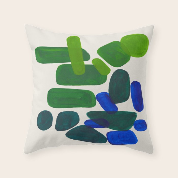 Minimalist Modern Mid Century Colorful Abstract Shapes Phthalo Blue Lime Green Gradient Overlapping Throw Pillow