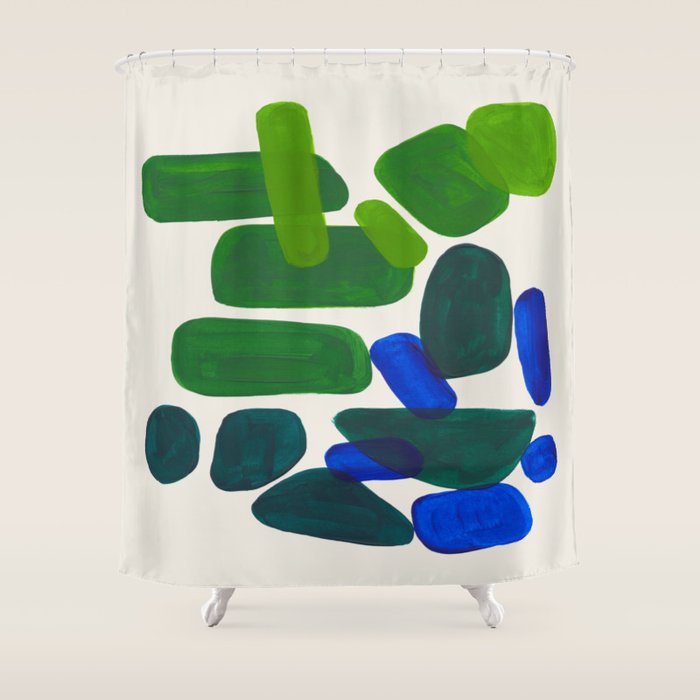 Minimalist Modern Mid Century Colorful Abstract Shapes Phthalo Blue Lime Green Gradient Overlapping Shower Curtain