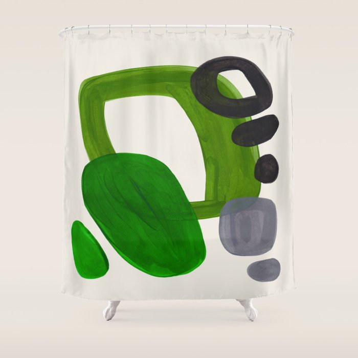 Minimalist Modern Mid Century Colorful Abstract Shapes Olive Green Retro Funky Shapes 60'S Vintage Shower Curtain