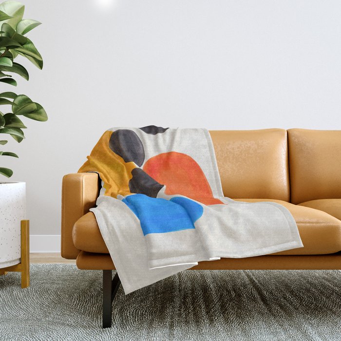 Minimalist Modern Mid Century Colorful Abstract Shapes Primary Colors Yellow Orange Blue Bubbles Throw Blanket