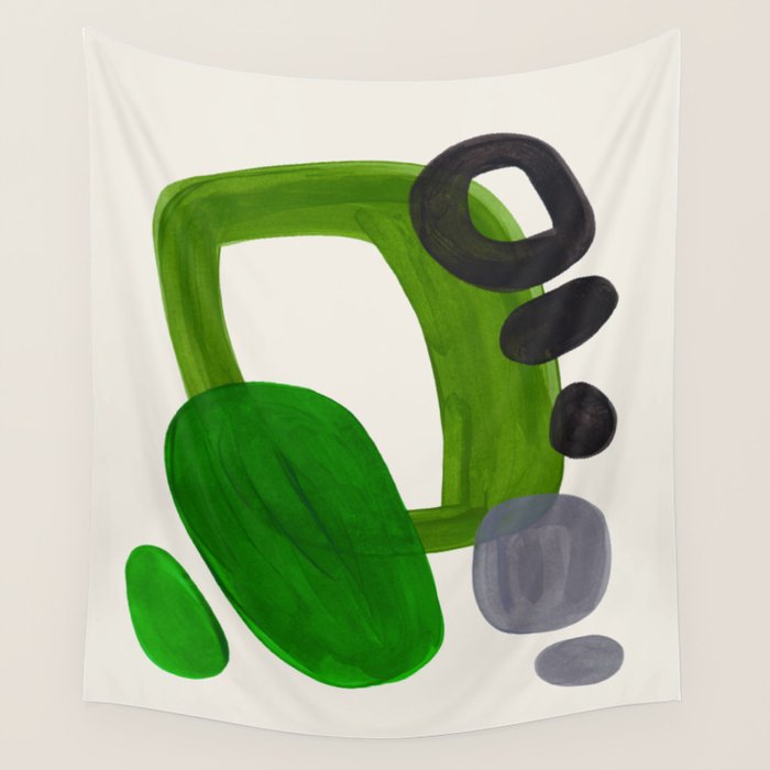 Minimalist Modern Mid Century Colorful Abstract Shapes Olive Green Retro Funky Shapes 60'S Vintage Wall Tapestry