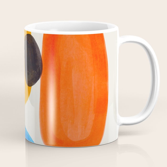 Minimalist Modern Mid Century Colorful Abstract Shapes Primary Colors Yellow Orange Blue Bubbles Coffee Mug
