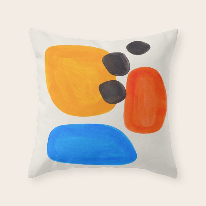 Minimalist Modern Mid Century Colorful Abstract Shapes Primary Colors Yellow Orange Blue Bubbles Throw Pillow