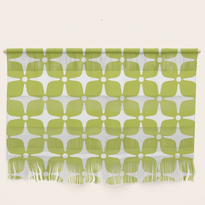 Mid Century Modern Star Pattern Chartreuse Green 2 Wall Hanging